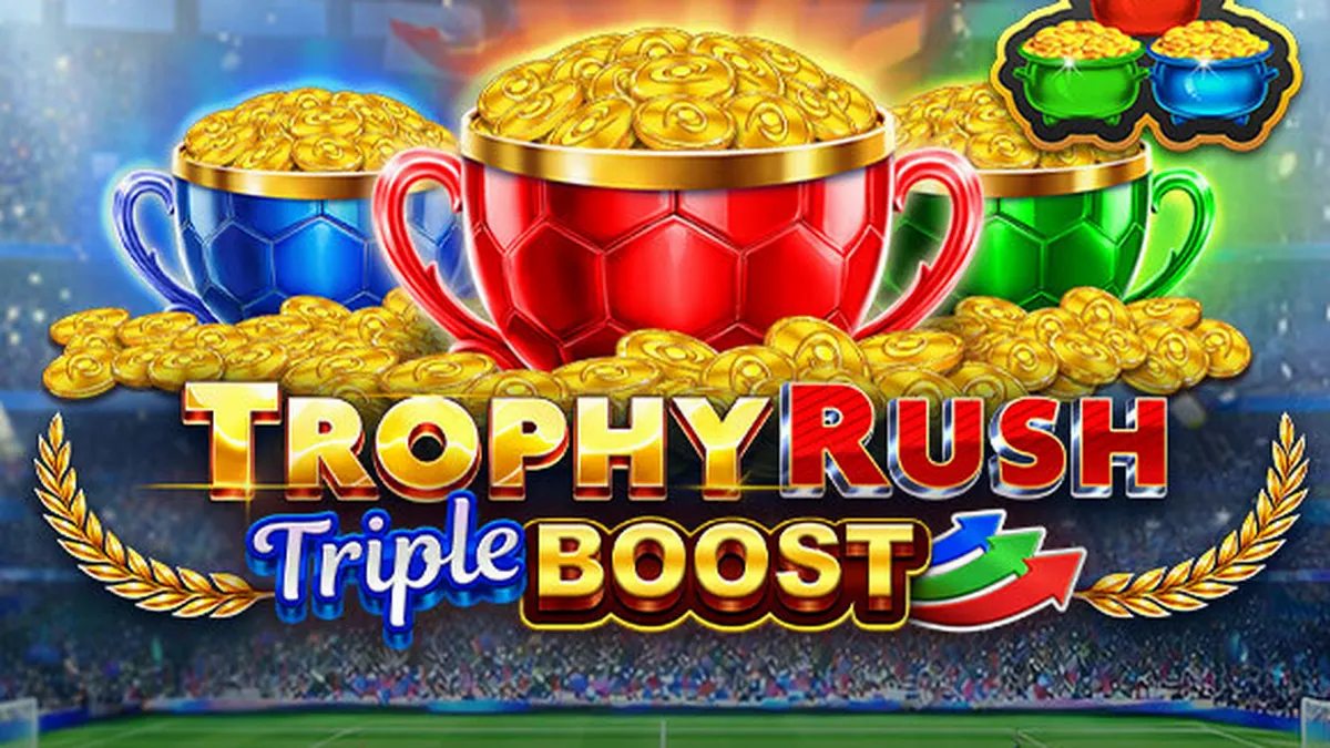 Tampilan visual slot Trophy Rush Triple Boost dengan tema stadion